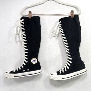 Converse Shoes Women 6 Black White Chuck Taylor All Star Knee High Zipper Casual